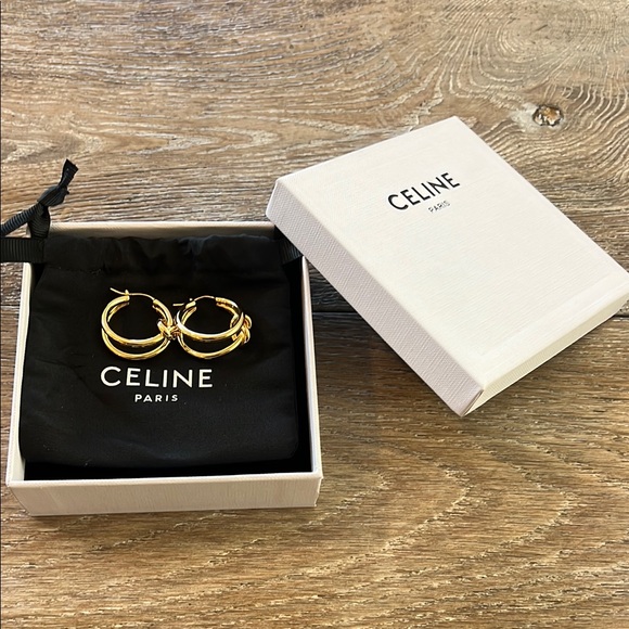 Celine Jewelry - Celine Gold Double-Hoop Earrings